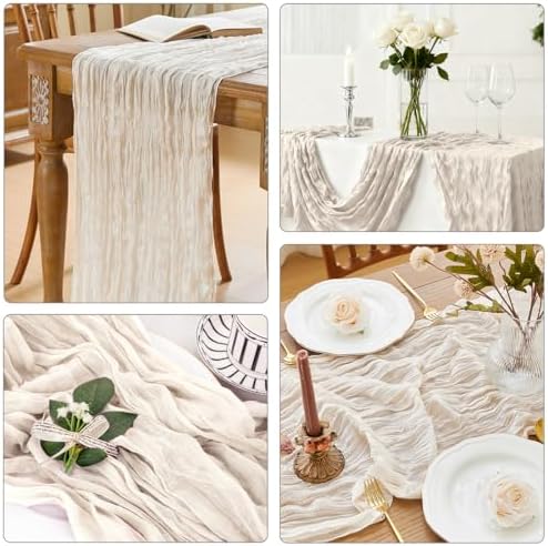 YATOJUZI Ivory Cheesecloth Table Runner Seasonal Neutral Ivory Gauze