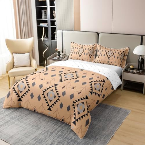 jejeloiu Boho Duvet Cover 100% Cotton Queen Size Aztec Bedding Set for