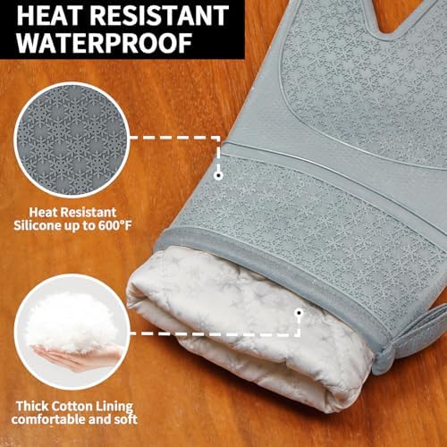 Silicone Oven Mitts, Heat Resistant 500F Kitchen Mitts 2PCS, 11.6"