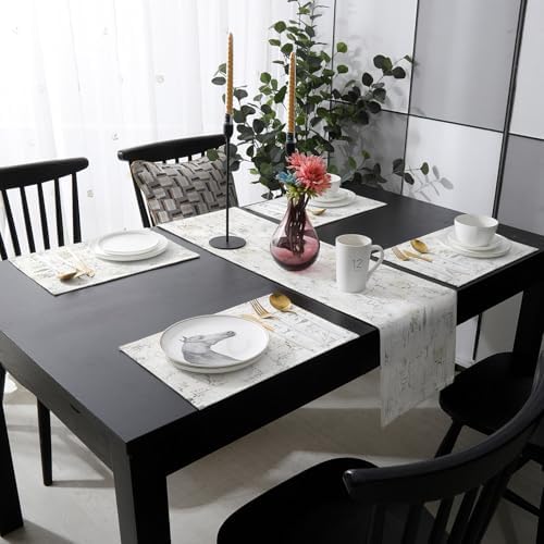 Grey Beige Vintage Table Runner and Placemats for Dining Table, Burlap