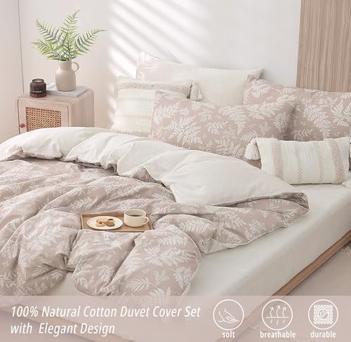ALEISSEL 100% Natural Cotton 3pcs Queen Duvet Cover Sets - Blush Beige