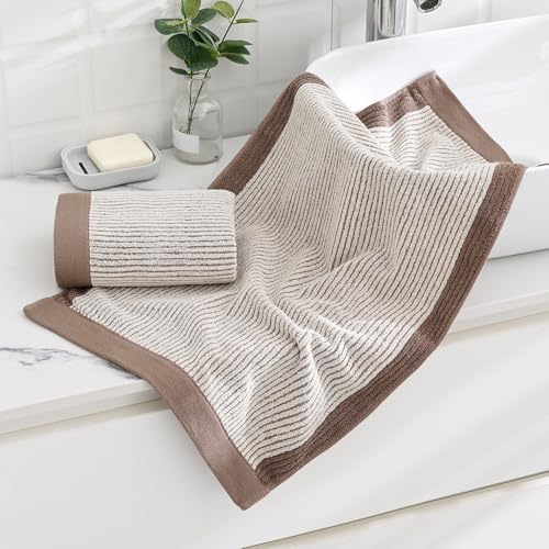 sense gnosis Beige Ribbed Striped Hand Towels Soft Absorbent Face