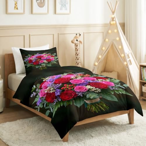 King Duvet Cover Set Soft Microfiber Oil Painting Flowers