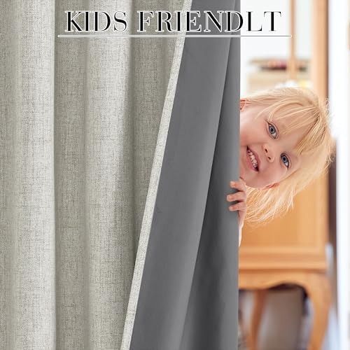 RYB HOME Greige 100% Blackout Curtains 63 inches Long for