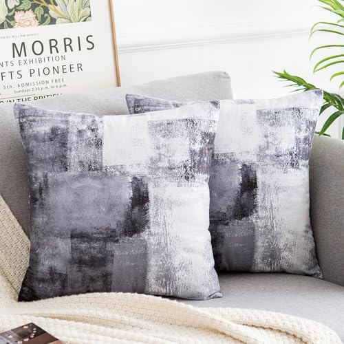 Modern Home Art Decor Throw Pillow Covers Black White 20 x 20 Set of 2