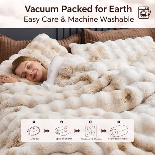 Wonderful - 3 Pieces Faux Rabbit Fur Comforter Set King Size, Beige