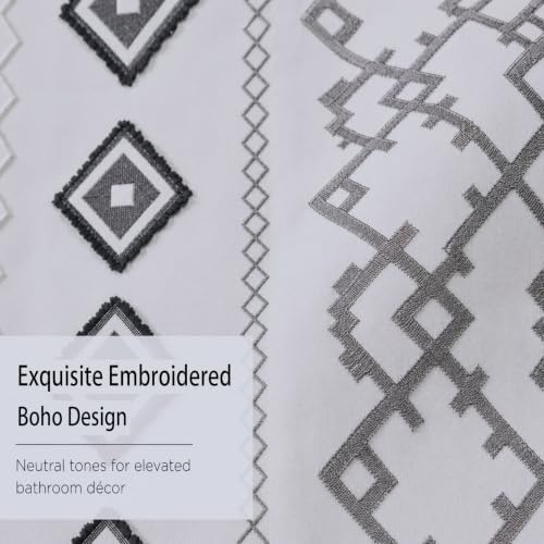 Accnicc Boho Fabric Shower Curtain with Metal Hooks, 3D Tufted Striped