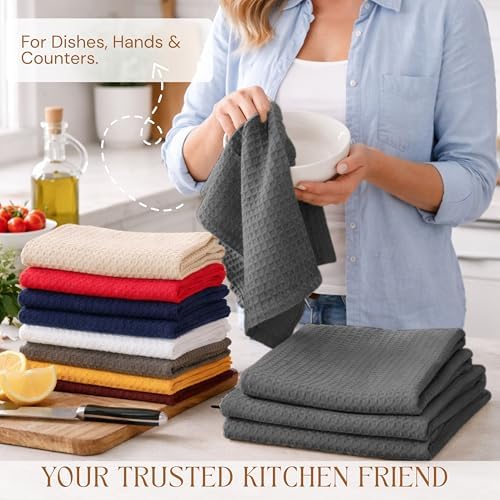 Gray Kitchen Towels – Waffle Weave, 100% Cotton, Soft & Absorbent