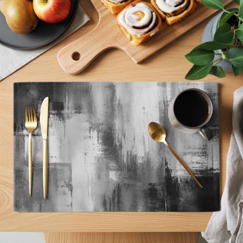 Vintage Gray Black Placemats Set of 8, Cotton Linen Fabric Place Mats