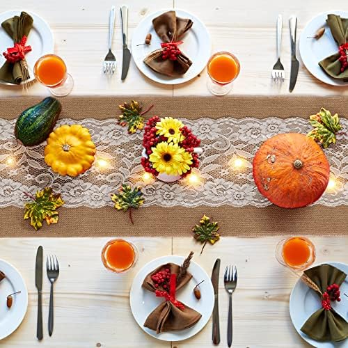 Tudomro 6 Pcs Burlap Table Runner with LED String Lights