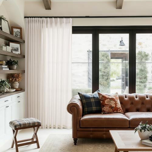 Linen Sheer Pleated Curtains 108 Inches Long 100 Inch Width Cream