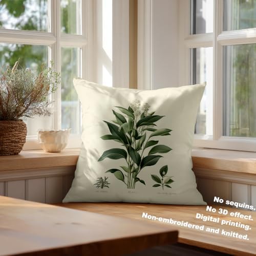Batmerry Green Leaves White Flowers Throw Pillow Covers, Botanical
