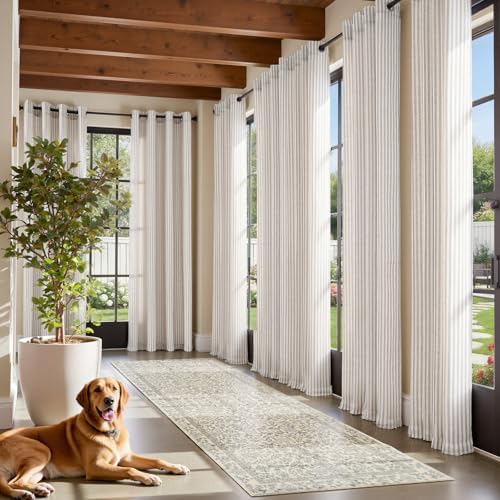 jinchan Linen Curtains 96 inch Taupe Stripe on Linen Grommet 2 Panels