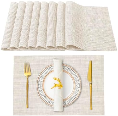 JeogYong Wipeable Placemats Set of 8 Washable Placemats Woven Table