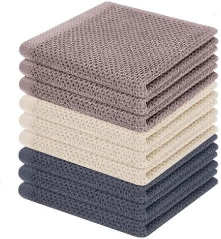 Homaxy 100% Cotton Waffle Weave Kitchen Dish Cloths, 9-Pack, Mixed