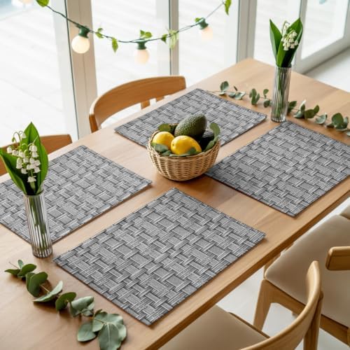Woven Basket Placemats Set of 8, Rustic Minimalist Slate Gray Textured