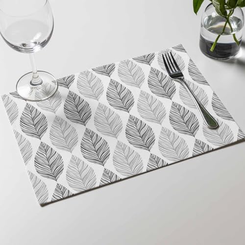 Placemats Set of 8, Seamless Grey Leaves Texture Washable Table Mats