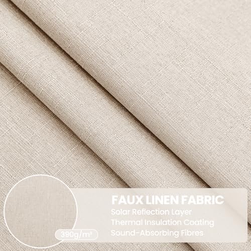 Faux Linen 100% Blackout Curtains, 52" W x 96" L (2 Panels)