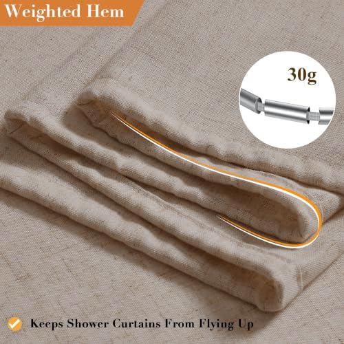 Extra Long Linen Shower Curtain for Bathroom 84 Inch Long Taupe