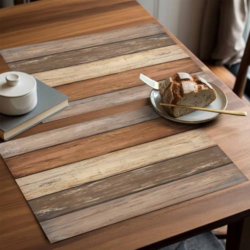 Placemats Set of 8, Farmhouse Beige Brown Woven Placemat, Linen Place