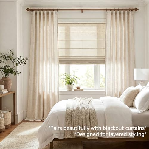 jinchan Linen Curtains Light Filtering Back Tab 50x96 Inch 2 Panels