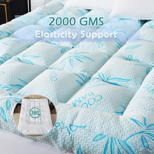 WhatsBedding 5 Inch Queen Mattress Topper Breathable Bamboo Viscose