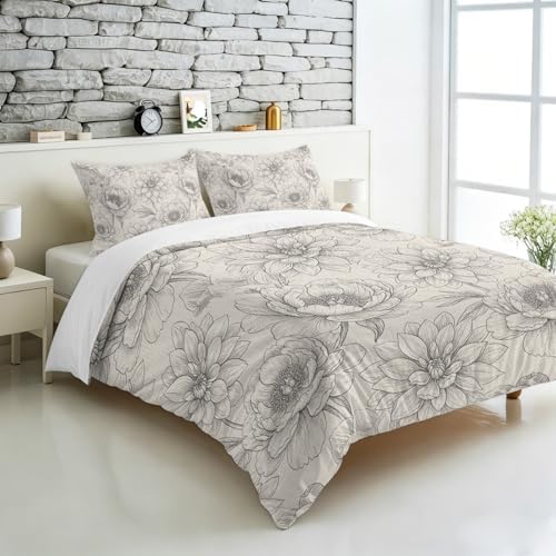 3 Pieces Bedding Set Queen Size, Bohemia Floral Soft Duvet Covers Set
