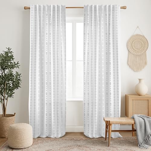 Light Gray Farmhouse Curtains for Bedroom Living Room,Grey and White