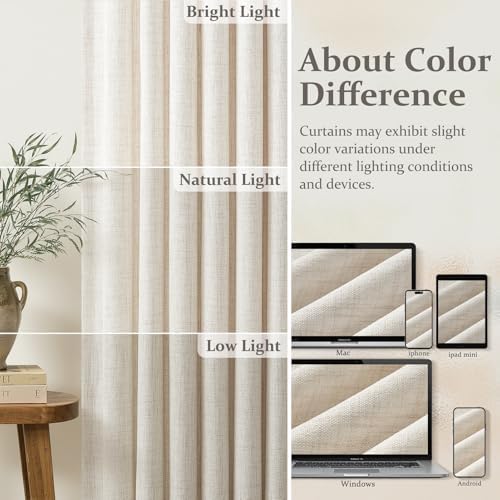 Extra Long 120 Inch Cream Beige Pinch Pleated Curtains for Living Room