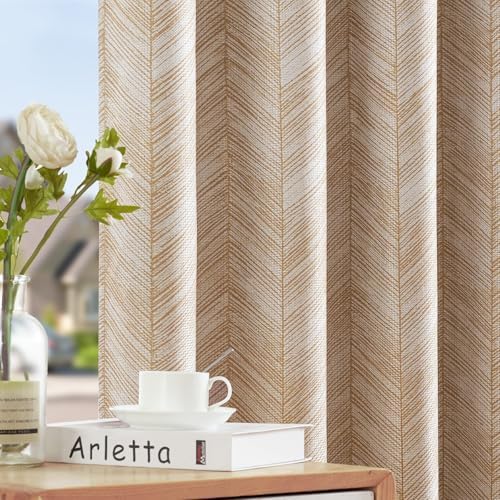 jinchan Taupe Printed Curtains Modern Jacquard Curtains with