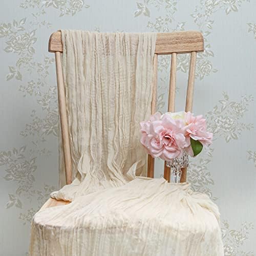 Okra. z Cream Ivory Table Runner 10ft Gauze Sheer Tablecloth Beige