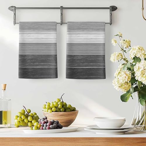 Grey Ombre Kitchen Towels Set of 4, Absorbent Microfiber Soft Dish