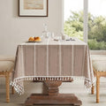 ZeeMart Hemstitched Striped Boho Table Cloth, 54x70 Inch Taupe