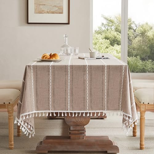 ZeeMart Hemstitched Striped Boho Table Cloth, 54x54 Inch Taupe