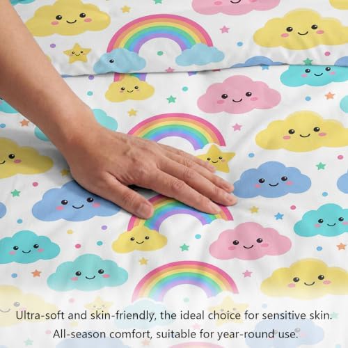 King Duvet Cover Set Soft Microfiber Childlike Fun Rainbow