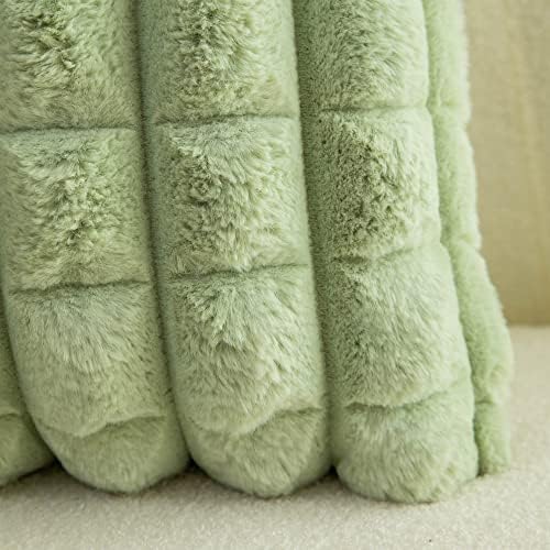 Neelvin Green Faux Fur Cozy Soft Plaid Decorative Throw Pillow Covers