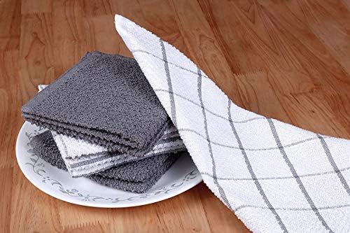 AMOUR INFINI Bundle Pack of 4 Terry Dish Towels + 8 Dish Cloths Highly