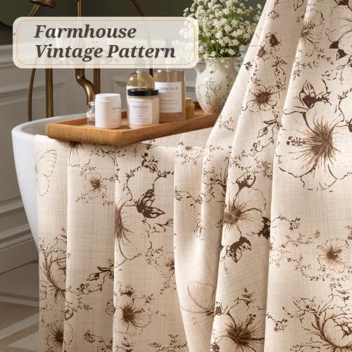 Vintage Floral Shower Curtain with 12 Clear Rings - 72" W x 84" L