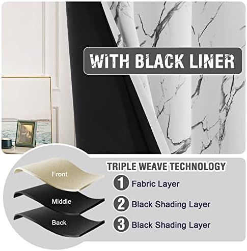 H.VERSAILTEX 100% Blackout Curtains 96 inch Length 2 Panels Set Marble