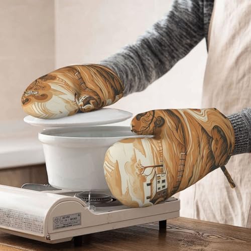 2pcs Silicone Oven Mitts Set Heat Resistant Oven Glove Non-Slip Grip