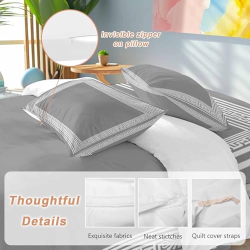 Grey Geometric Duvet Cover Set, Bohemia Tribal Farm Tribal Patterned