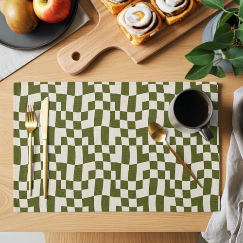 Round Placemats Set of 8 Neutral Grid Place Mats Minimalist Modern