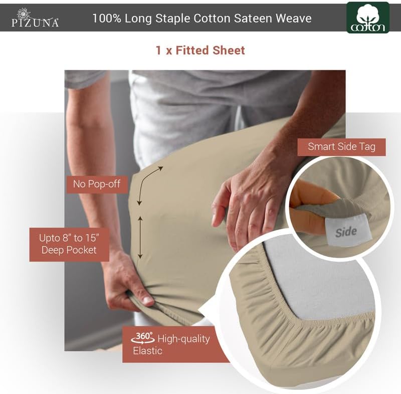 Pizuna Queen Cotton Fitted Sheet 400 Thread Count Simply Taupe