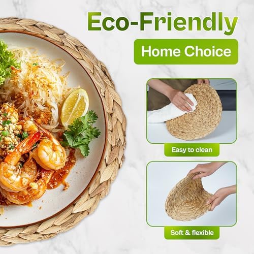 Natural Water Hyacinth Placemats, Handwoven Square Table Mats