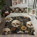Charcoal Gray Halloween Flower Skull Duvet Cover Set For Women Girls
