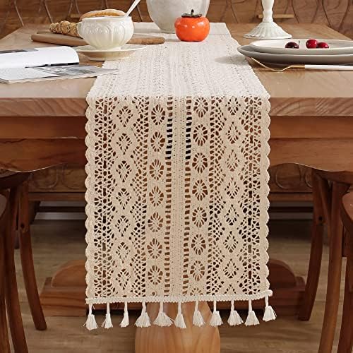 meioro Crochet Lace Table Runner, 10x72 Inch Boho Cotton Table Runners