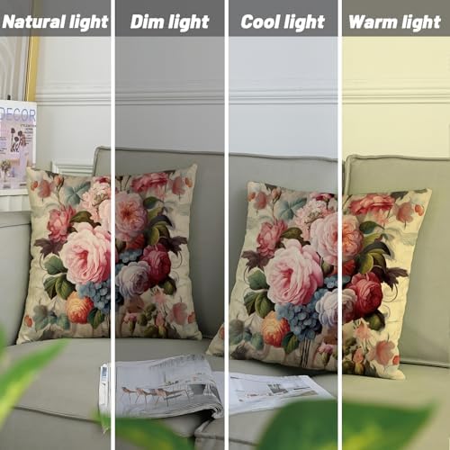 French Country Rose Throw Pillow Covers Pack of 2 Vintage Floral Plant