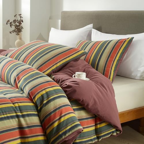 VM VOUGEMARKET Striped Duvet Cover Set Washed Cotton,Twin
