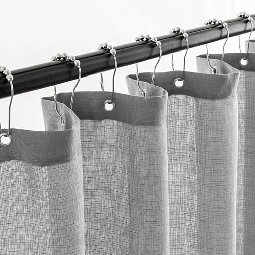 Grey Farmhouse Linen Shower Curtain, Neutral Bath Decor Slub Texture
