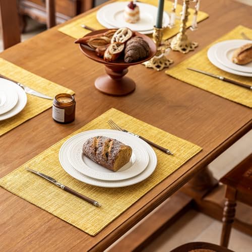KXN Placemats Set of 6, Durable Dual-Layer Fabric Table Mats, Yellow